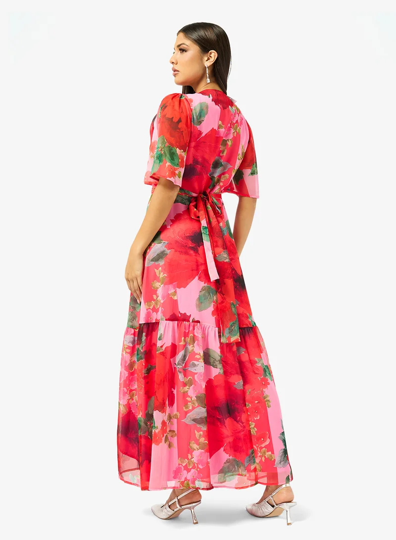 Hope & Ivy Flutter Sleeve Maxi Wrap Dress With Tie Waist
